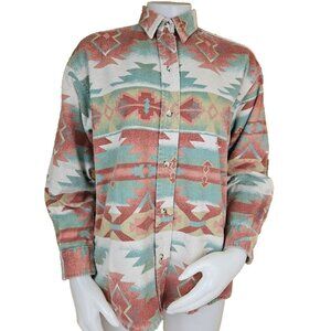 Vtg Cabelas Chamois Shirt Womens M Aztec Blanket Heavyweight Cotton Flannel USA